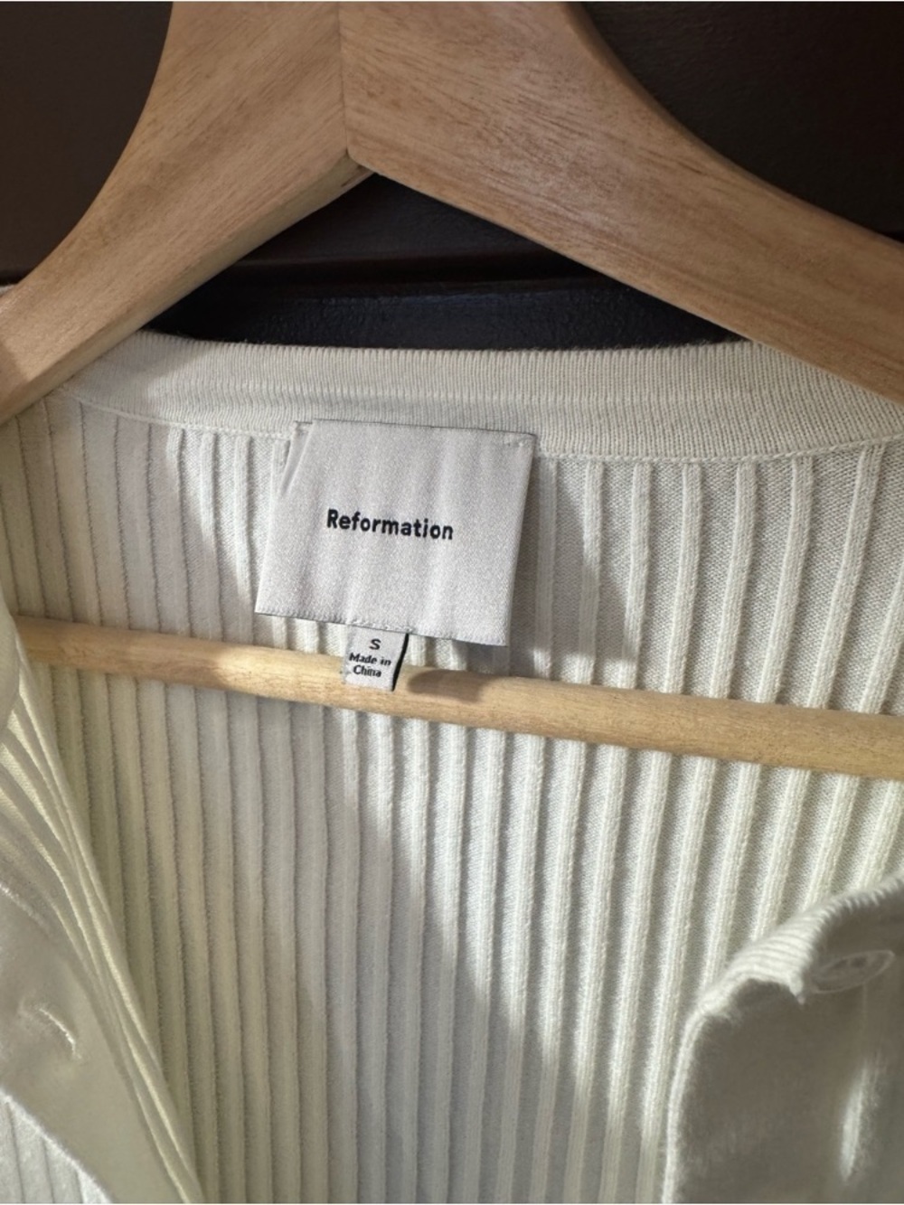Reformation White Ribbed Button-Front Crop Cardigan - Picture 2 of 2